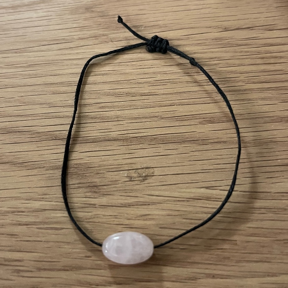 Black Cord Bracelet with Rose Quartz Stone; Adjustable